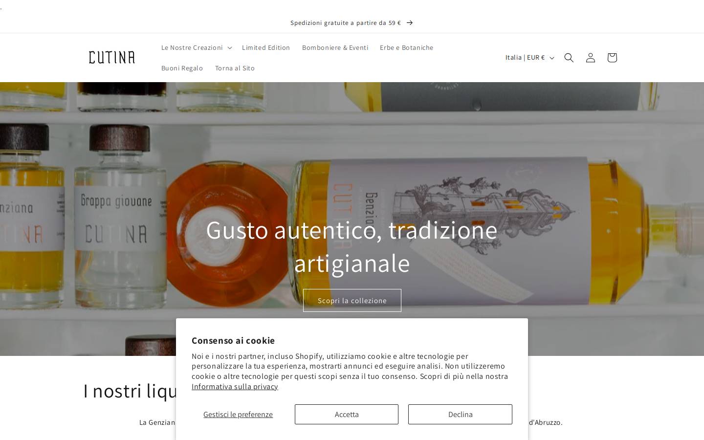 cutinaliquori.com homepage screenshot