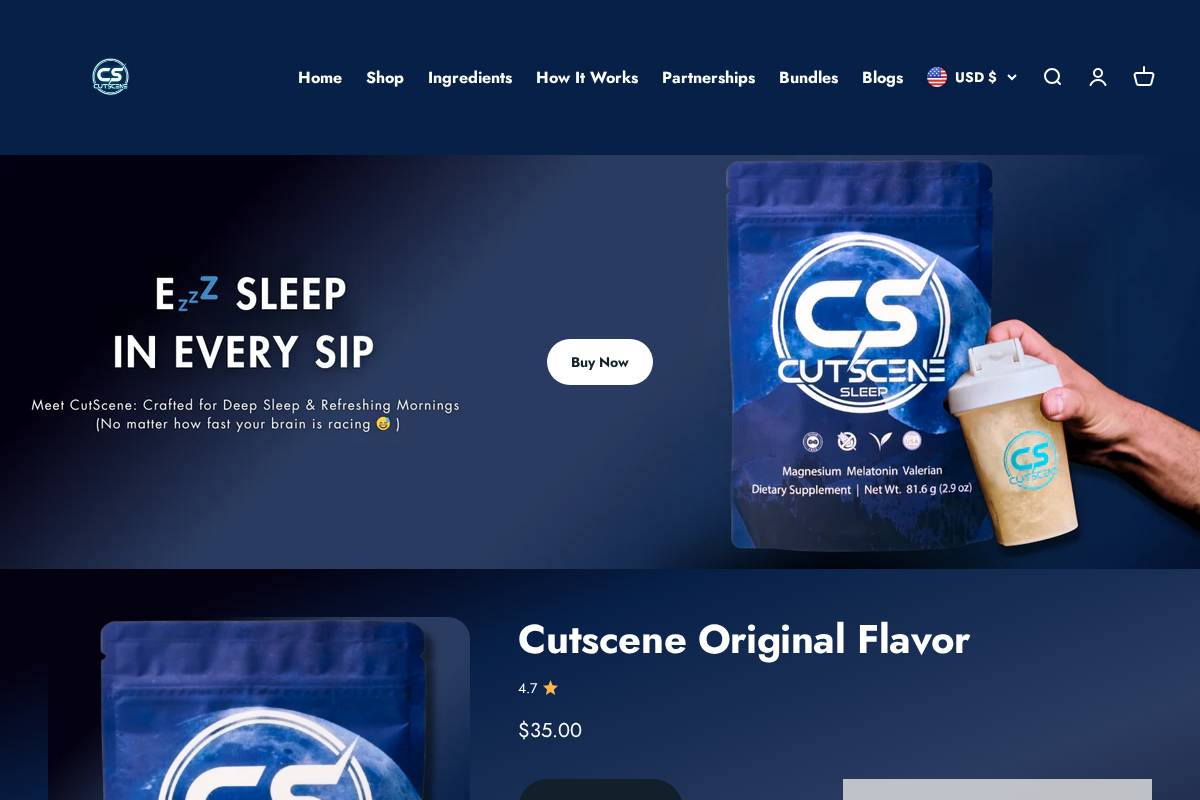 cutscenesleep.com homepage screenshot