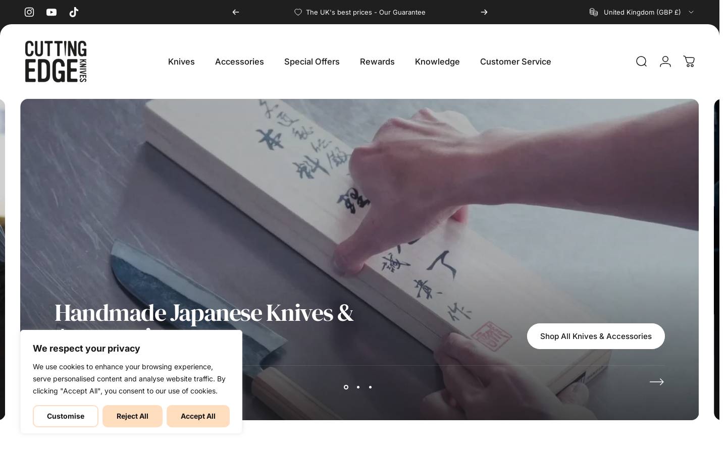 Cutting Edge Knives homepage screenshot