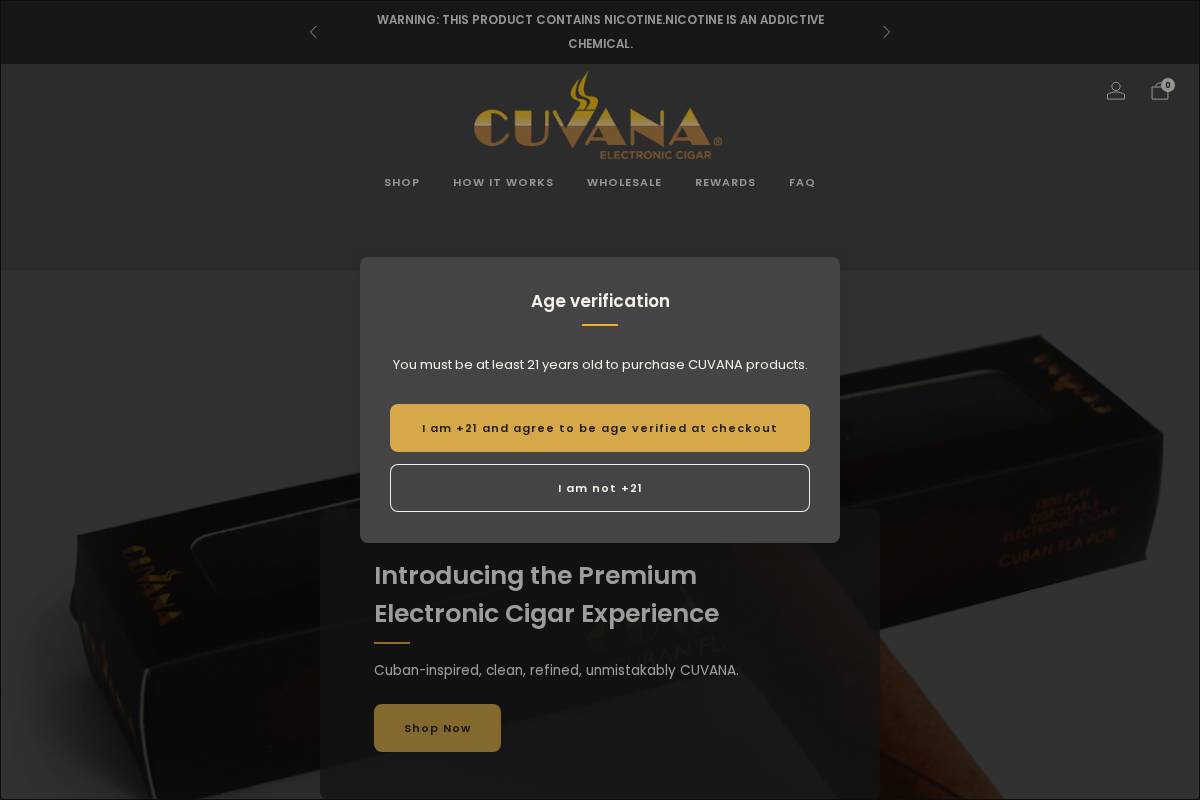 cuvanaecigar.com homepage screenshot