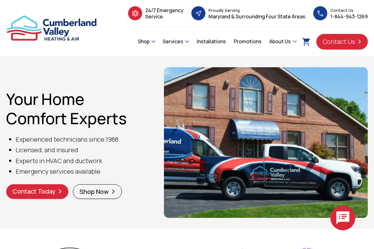 Cumberland Valley Heating & Air homepage screenshot