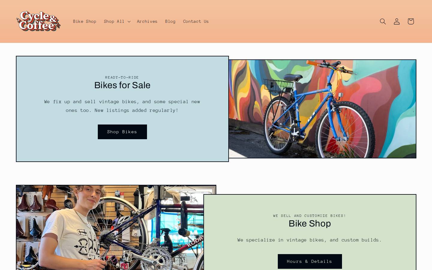 cycleandcoffee.com homepage screenshot