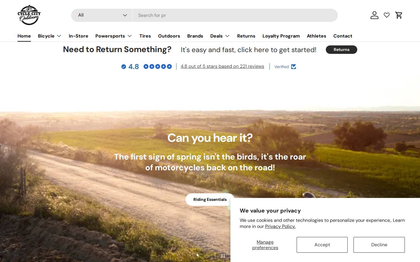 Cyclecityoutdoors homepage screenshot