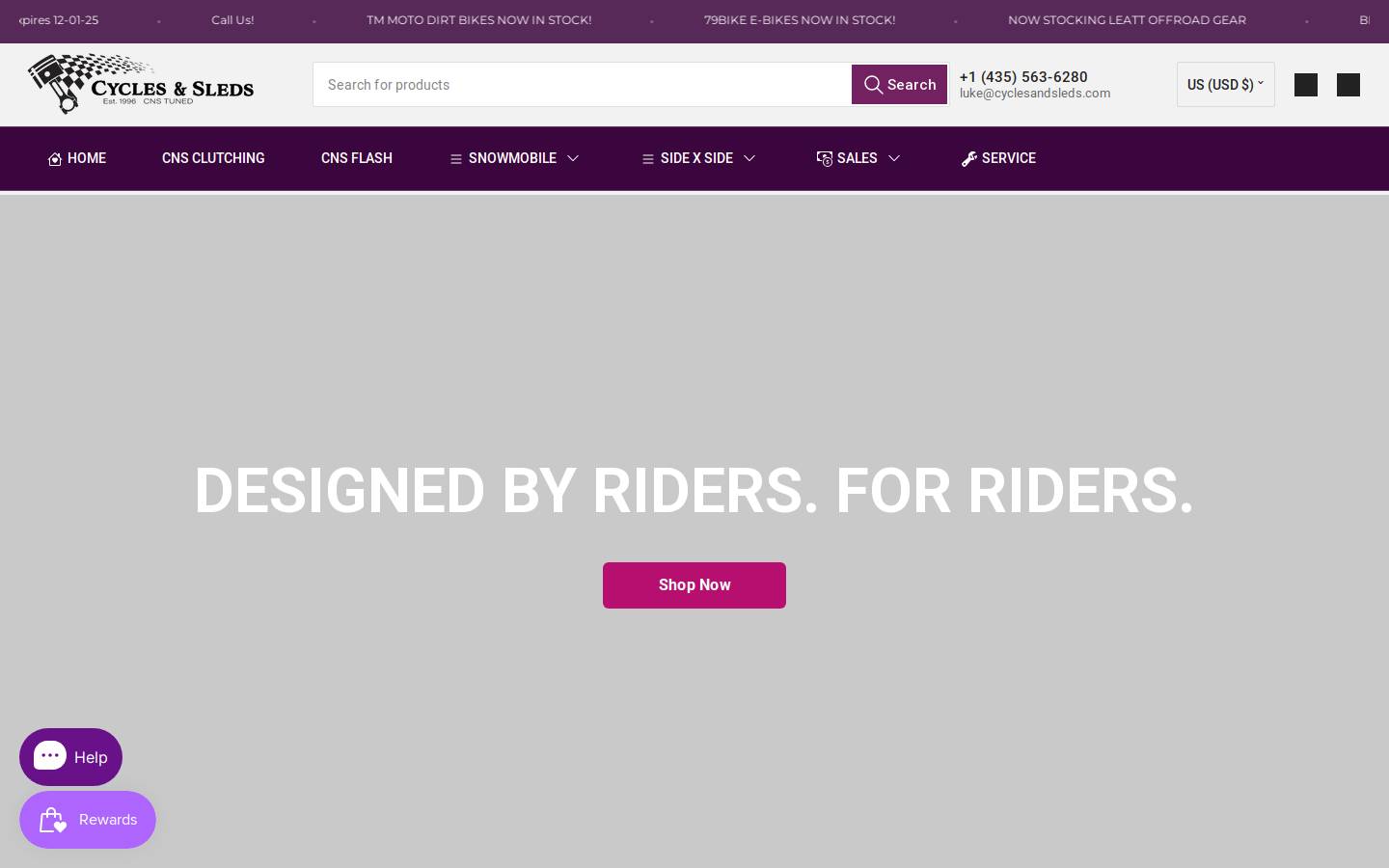 cyclesandsleds.com homepage screenshot