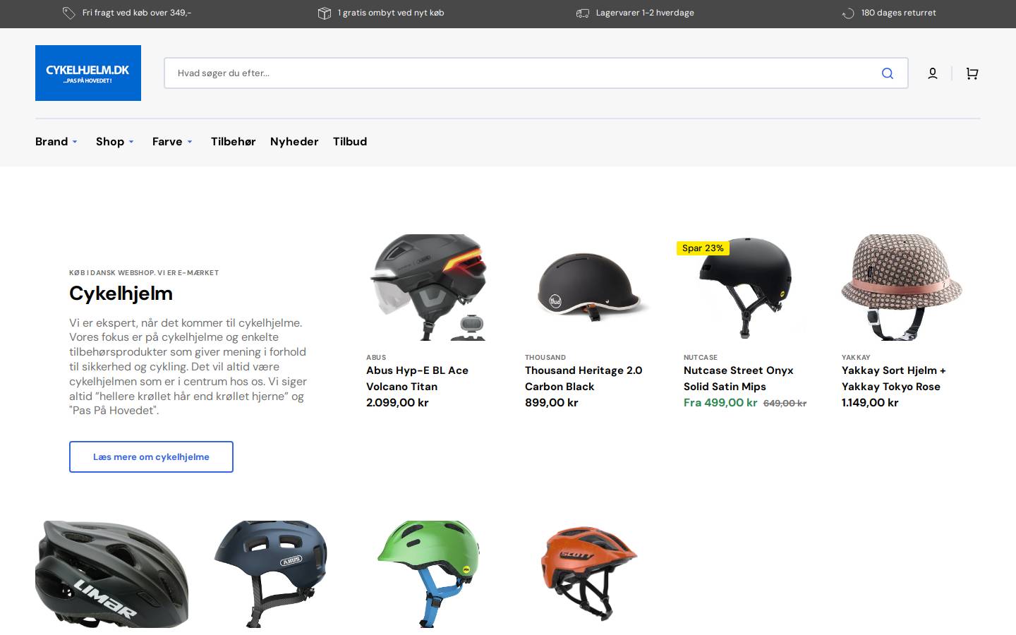 Cykelhjelm.dk homepage screenshot