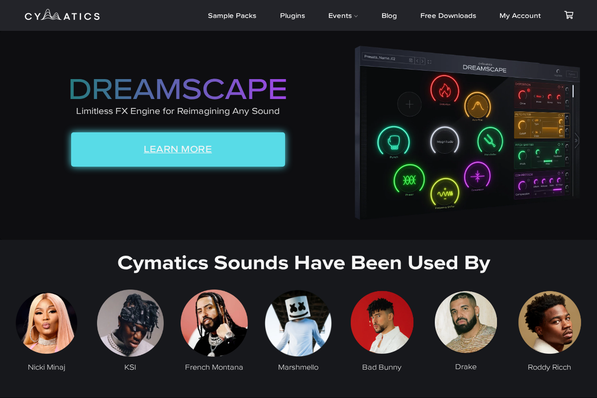 Cymatics.fm homepage screenshot