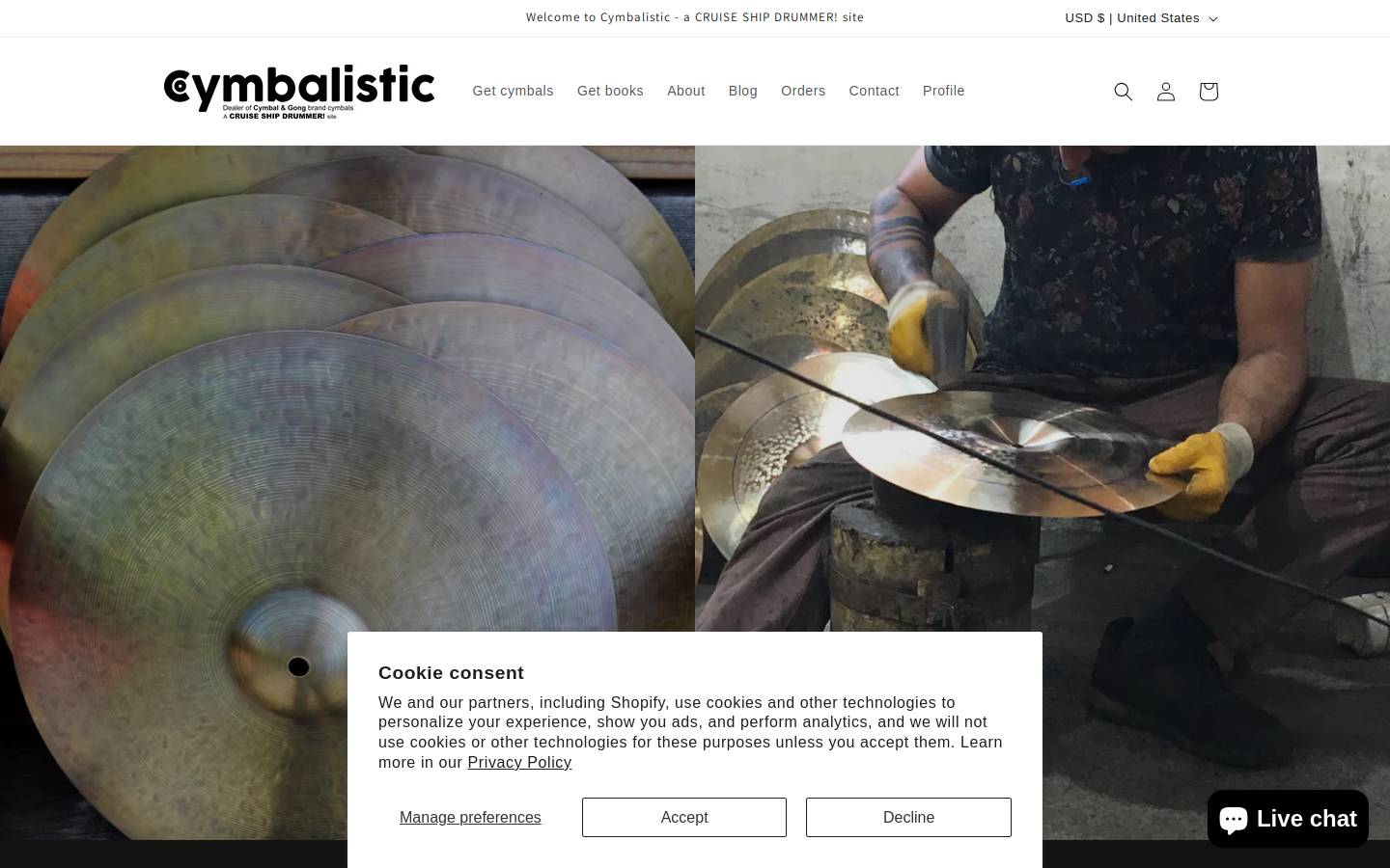 cymbalistic.com homepage screenshot