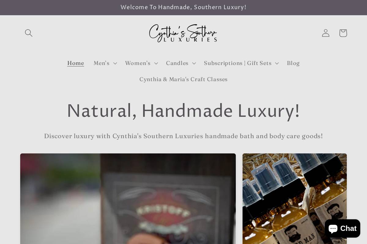cynthiassouthernluxuries.com homepage screenshot