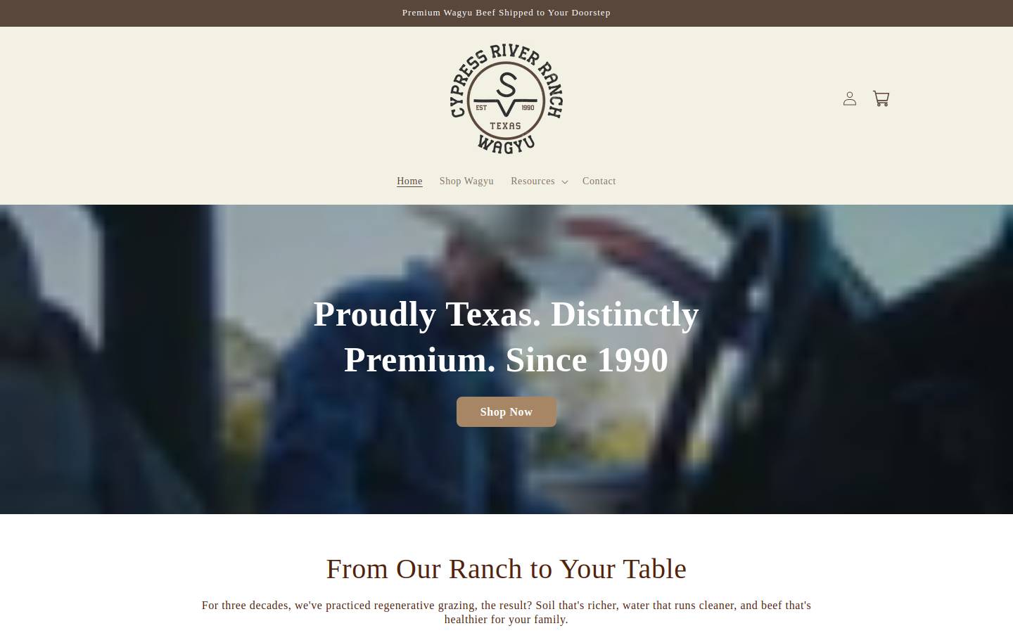 cypressriverranchwagyu.com homepage screenshot