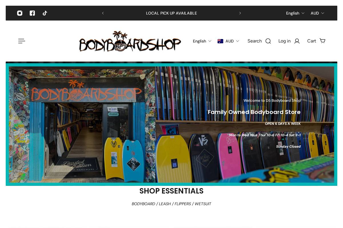 d5bodyboardshop.com.au homepage screenshot