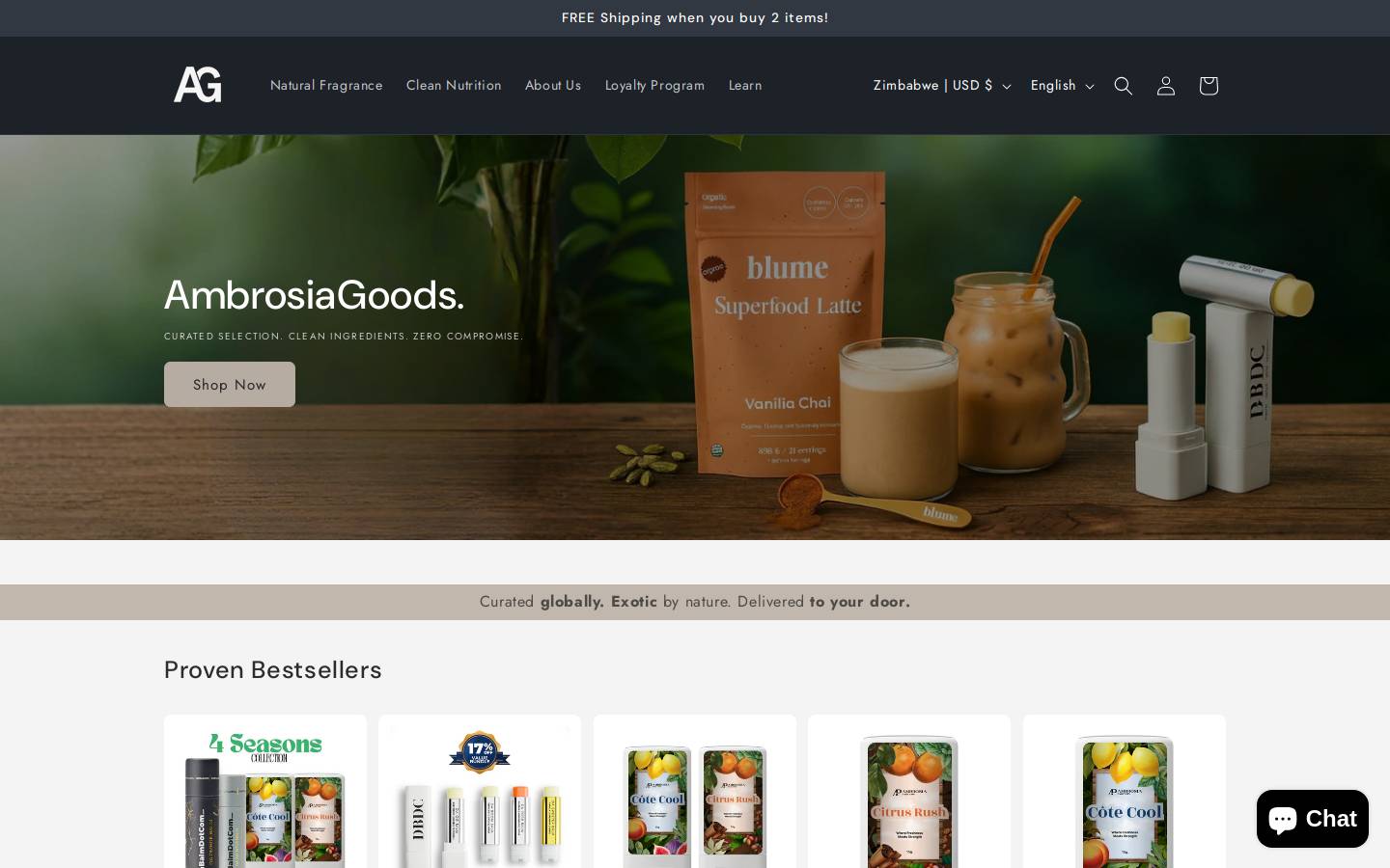 AmbrosiaGoods homepage screenshot