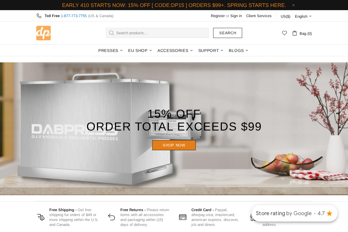 Dabpress homepage screenshot