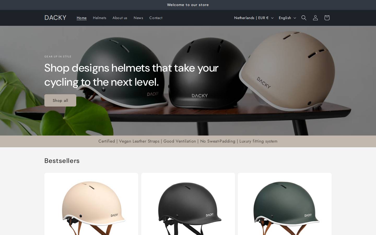 dackyhelmets.com homepage screenshot