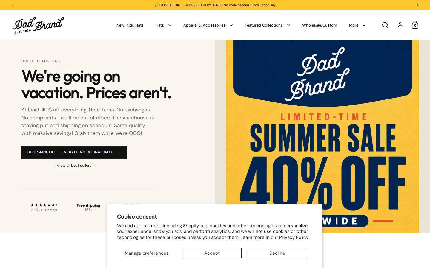 Dad Brand homepage screenshot