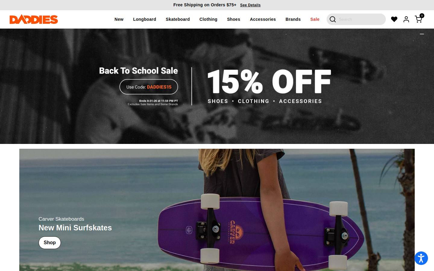 Daddies Board Shop homepage screenshot