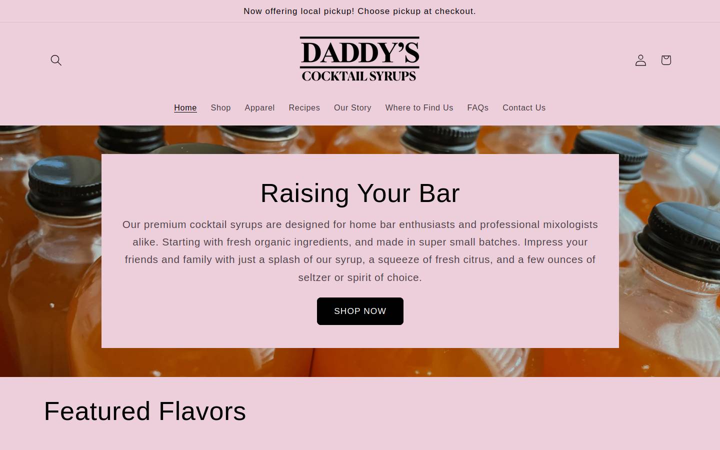 daddyscocktailsyrups.com homepage screenshot