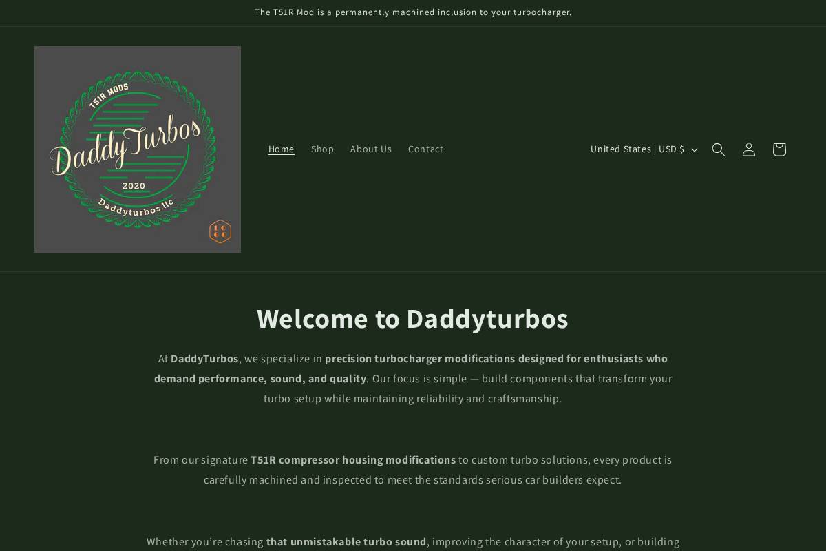 daddyturbos.com homepage screenshot