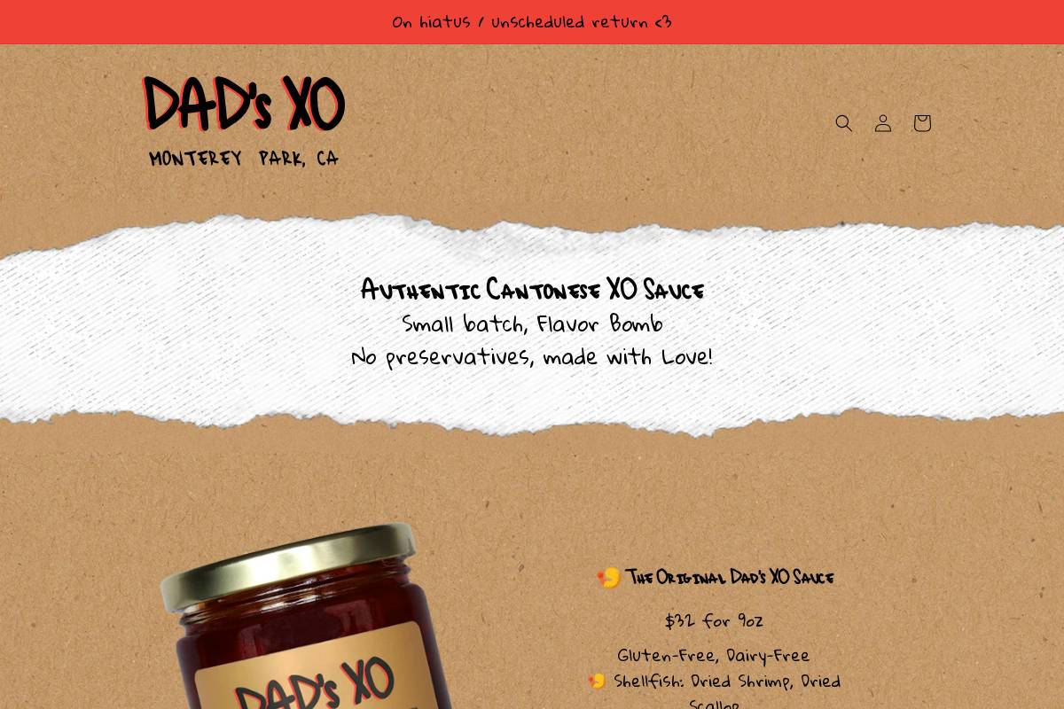 dadsxosauce.com homepage screenshot