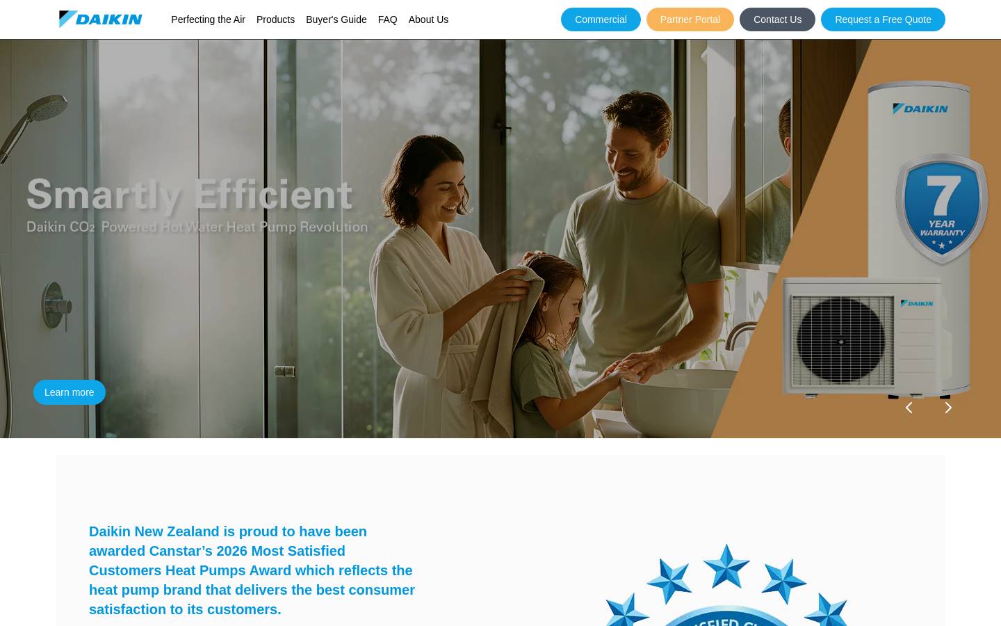 Daikin New Zealand homepage screenshot