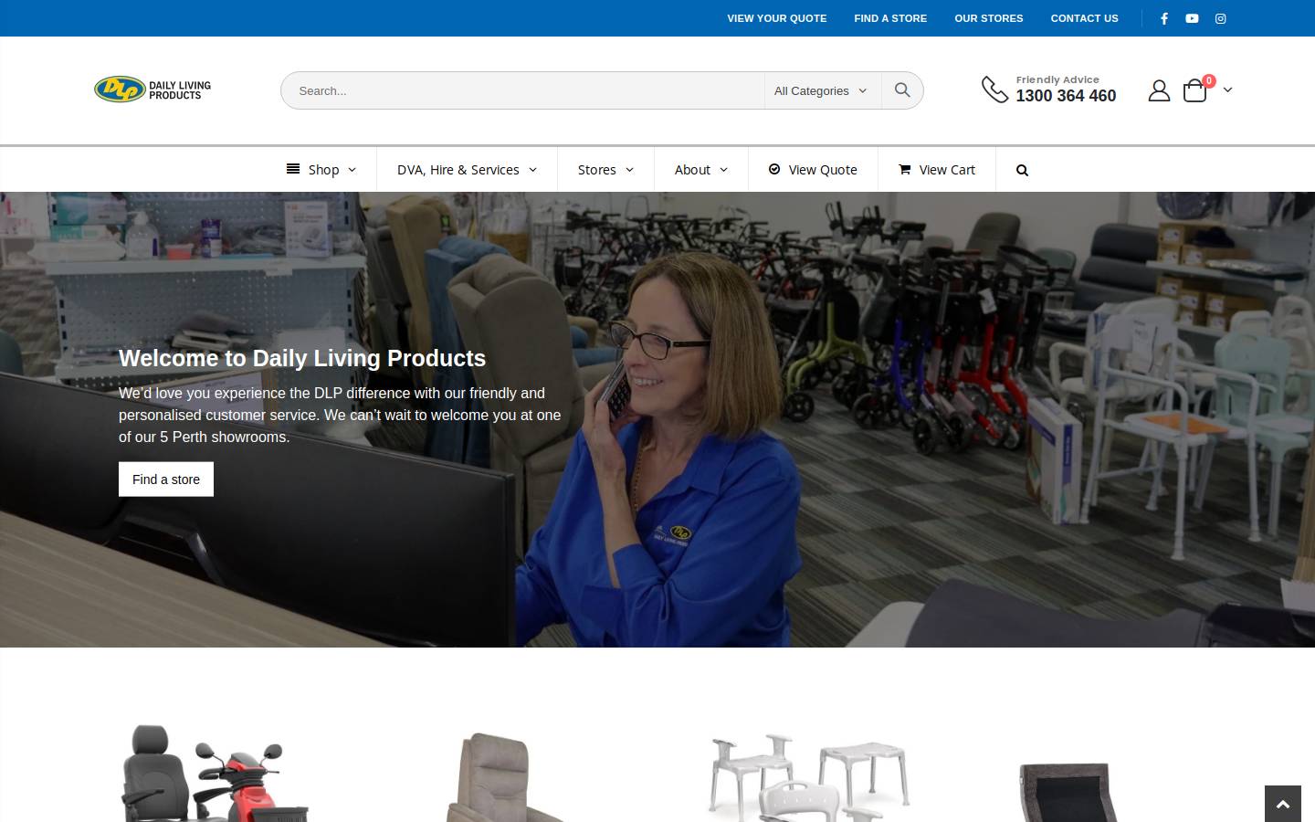 Daily Living Products homepage screenshot