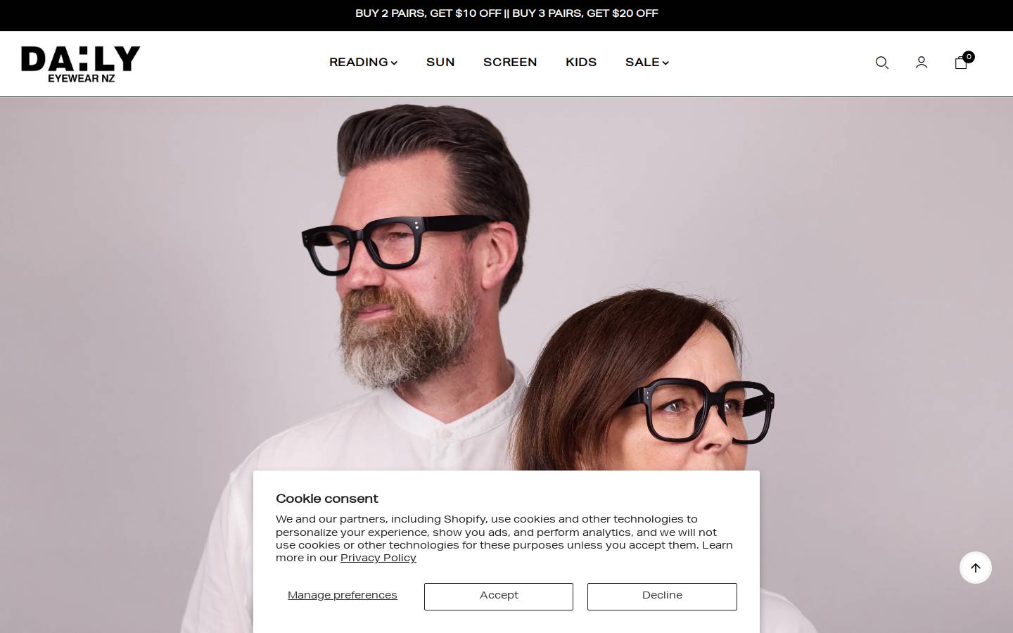 dailyeyewear.com homepage screenshot