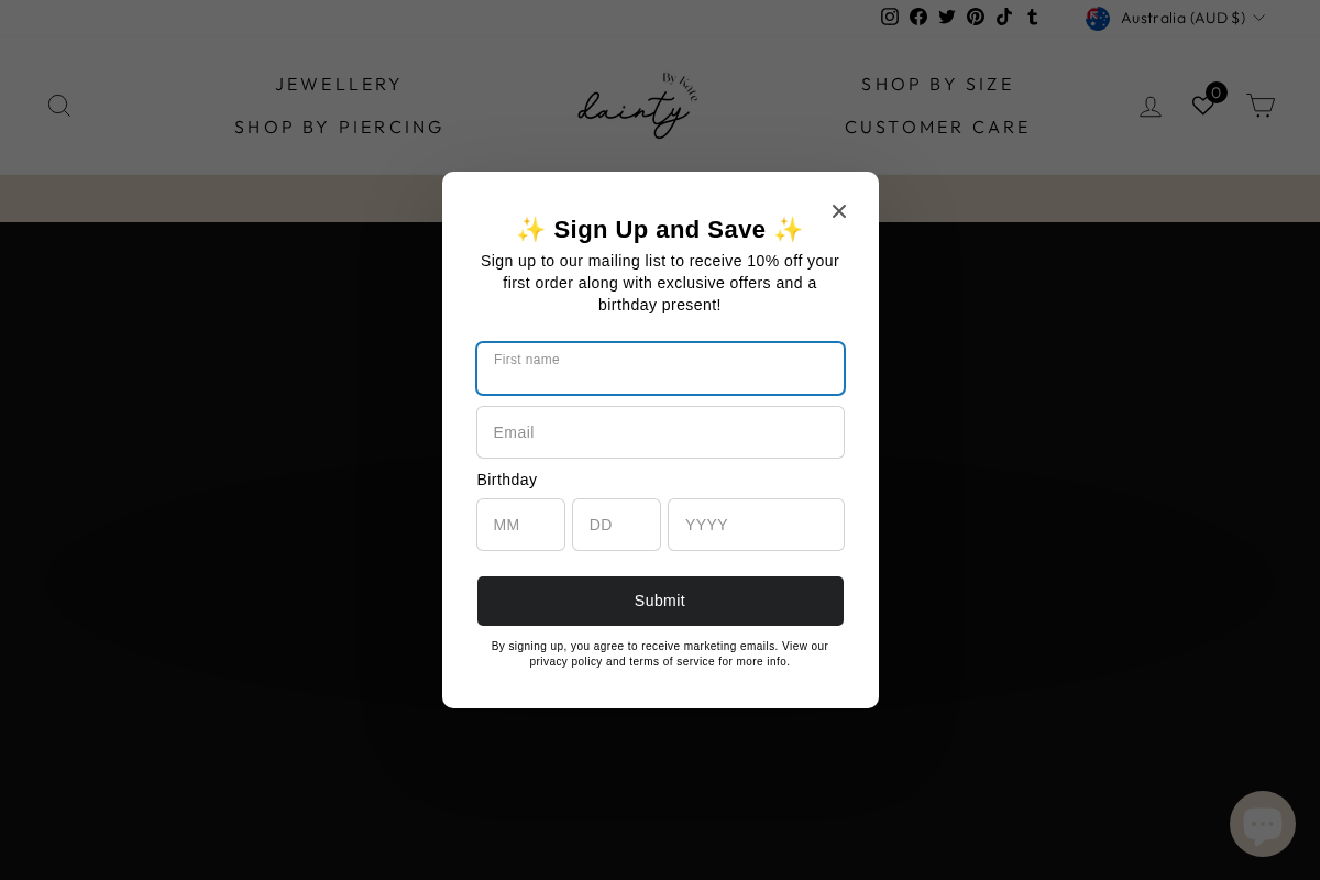 Dainty By Kate homepage screenshot