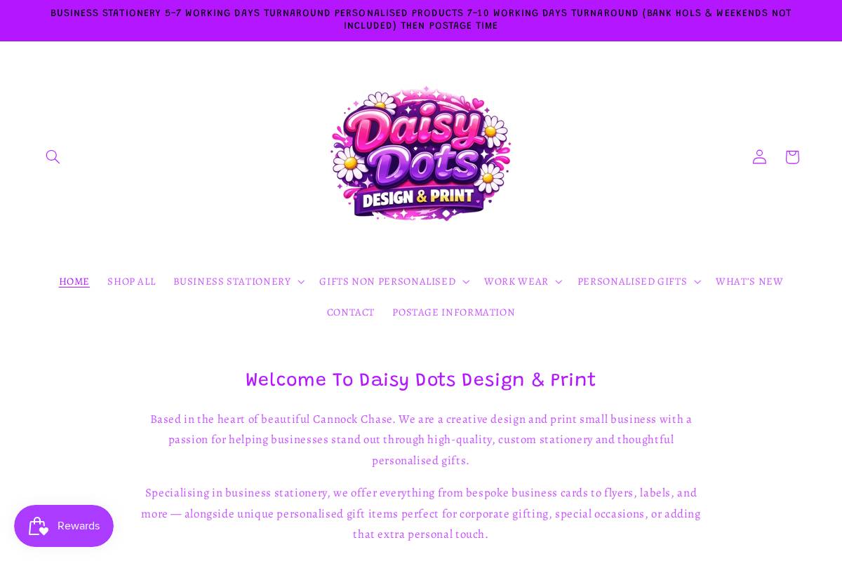 daisydotsdesignandprint.com homepage screenshot