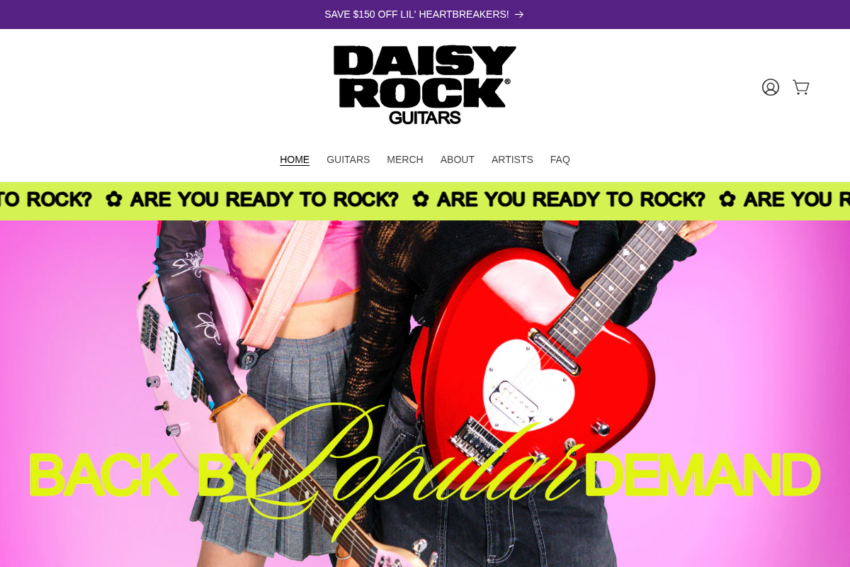 Daisy Rock Guitars homepage screenshot
