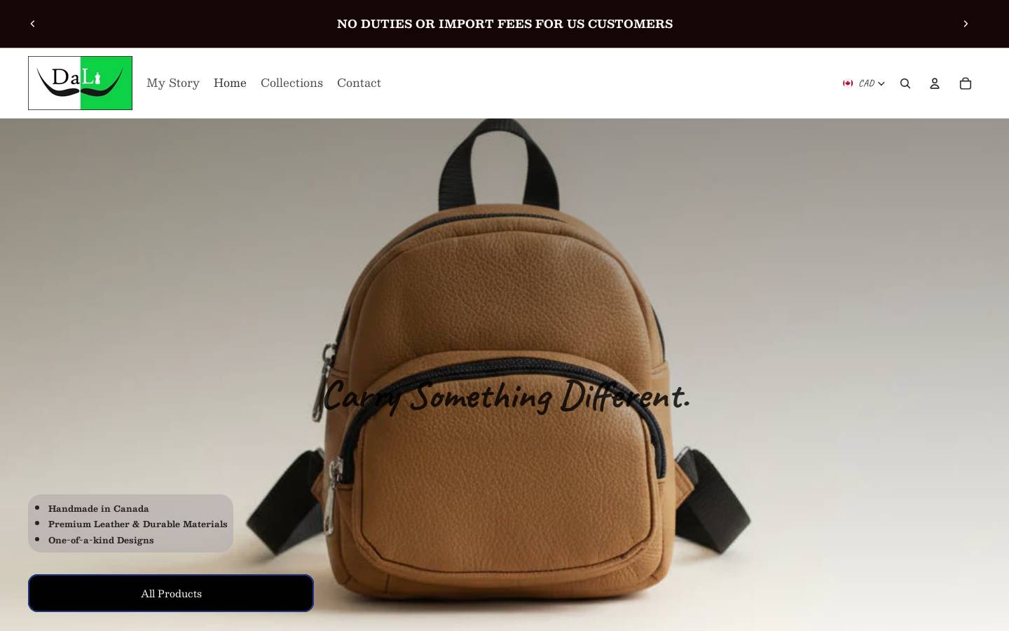 dalibagsbackpacks.com homepage screenshot