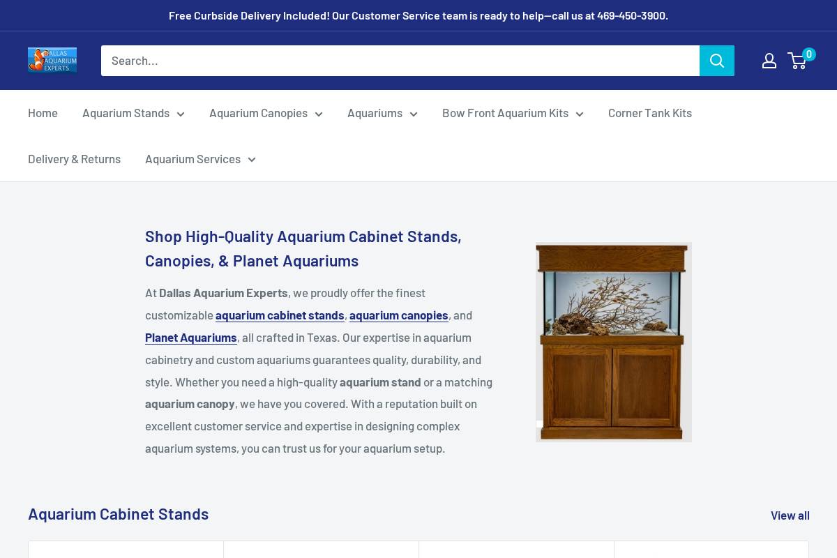 dallasaquariumexpertsonlinestore.com homepage screenshot