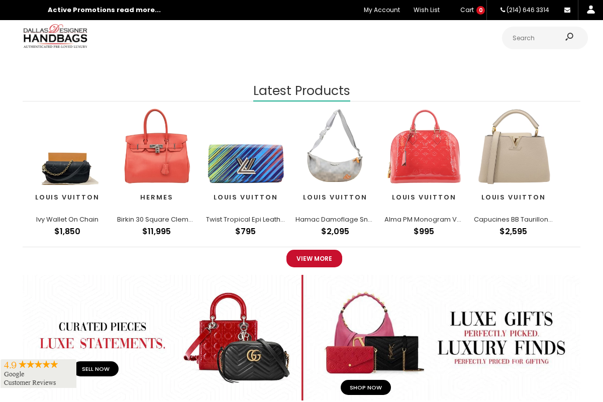 Dallas Designer Handbags homepage screenshot
