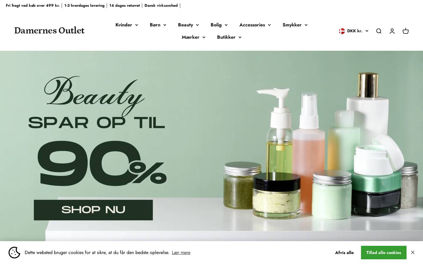 Damernes outlet homepage screenshot