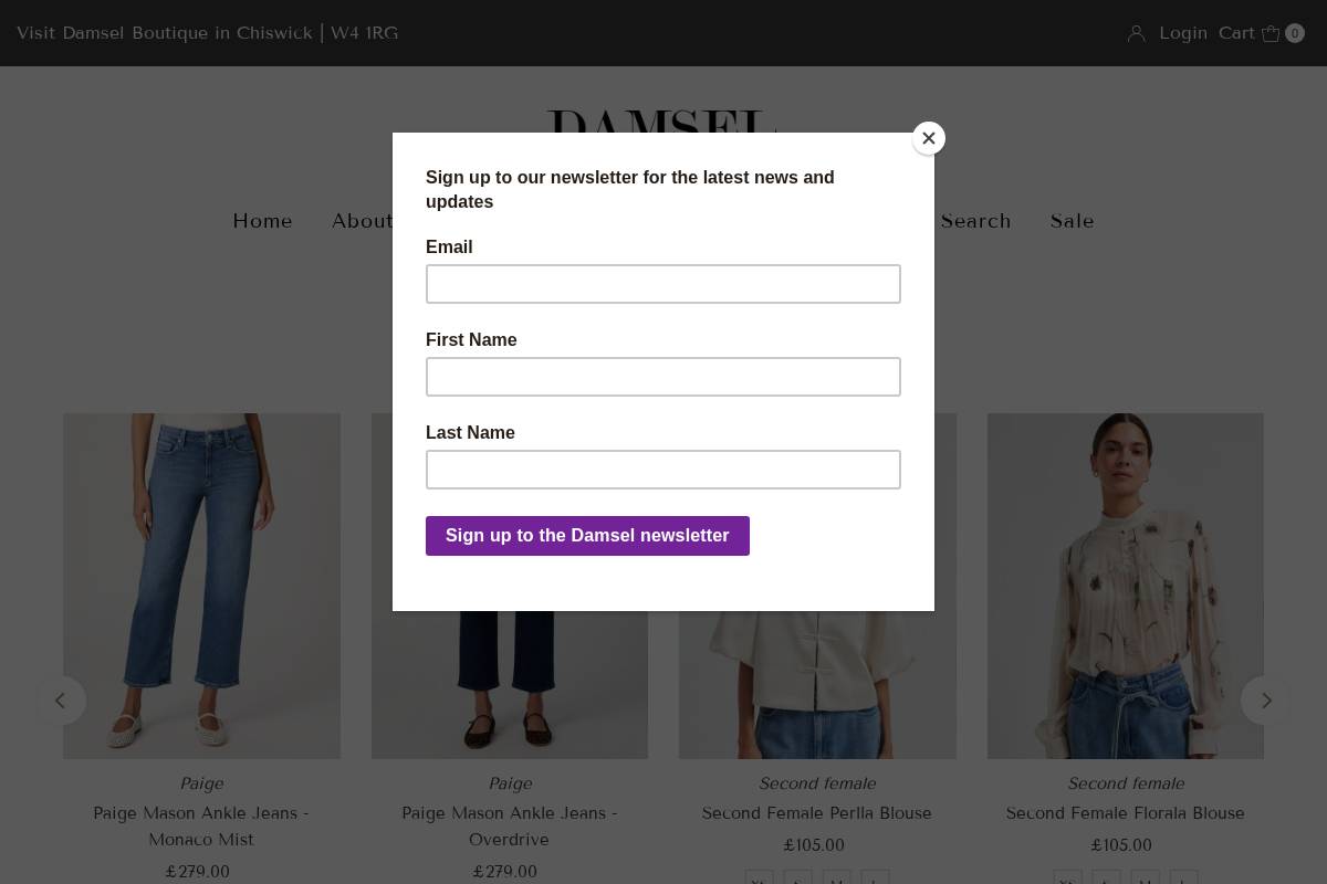 damselboutique.co.uk homepage screenshot