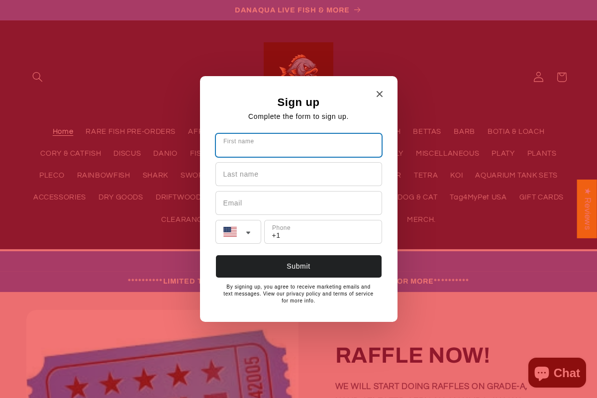 Danaqua Live Fish & More homepage screenshot