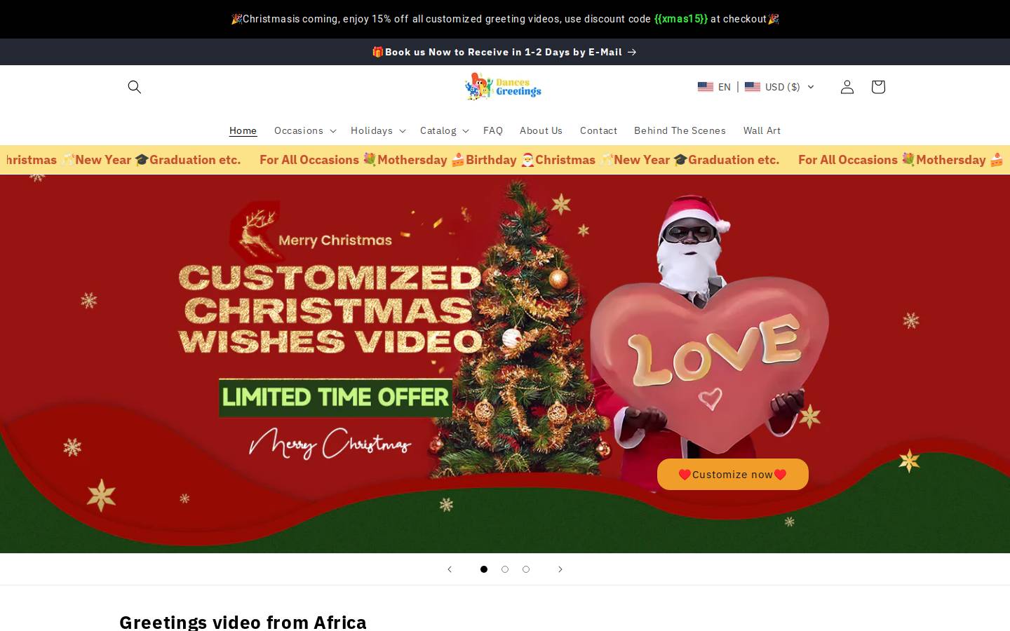 Dancesgreetings homepage screenshot