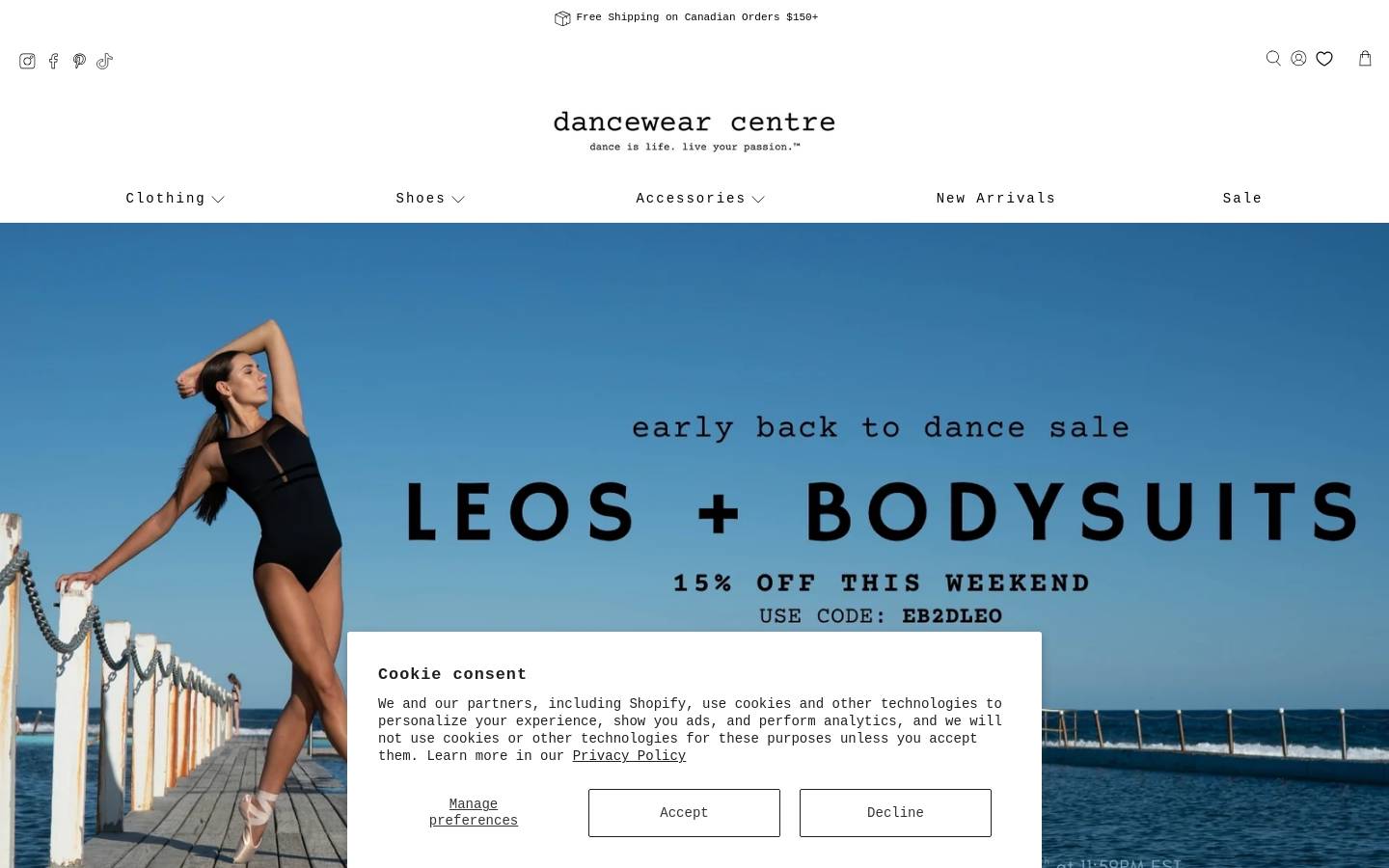dancewearcentre.com homepage screenshot