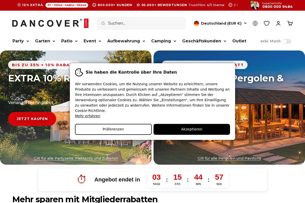 Dancovershop homepage screenshot