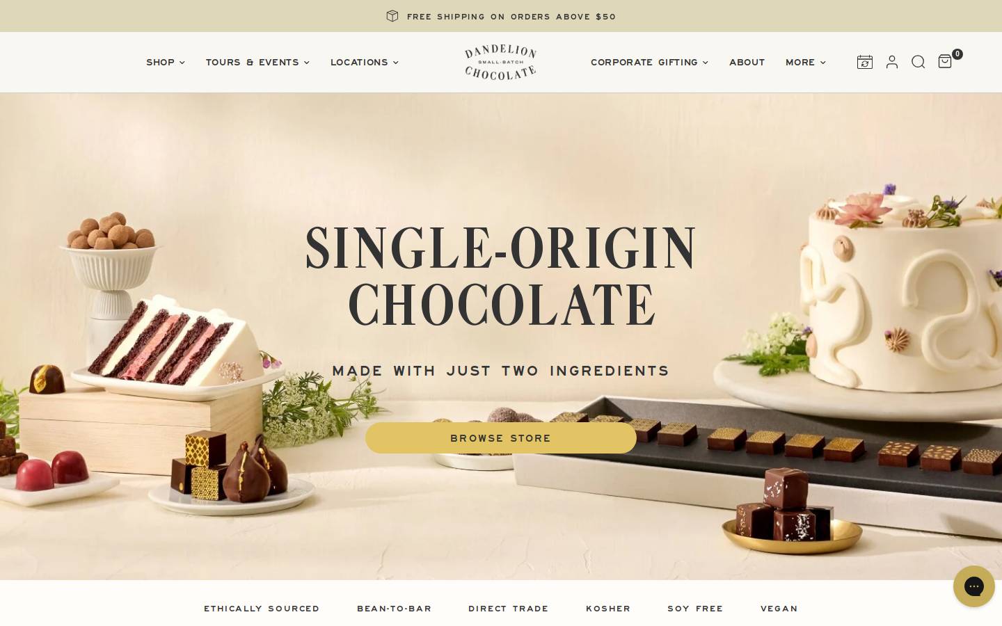 Dandelion Chocolate homepage screenshot