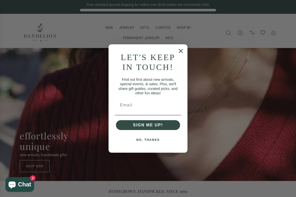 Dandelion Jewelry homepage screenshot