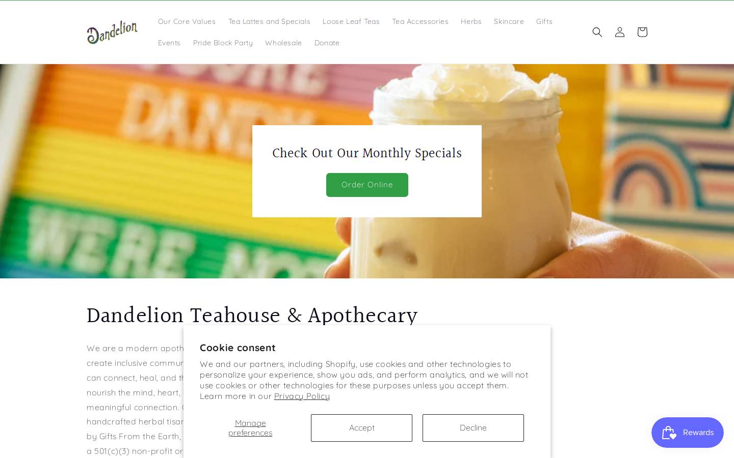 dandelionteahouse.com homepage screenshot
