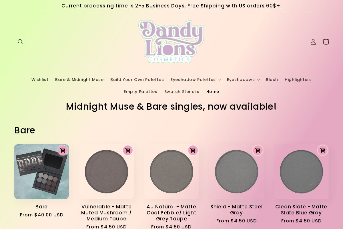 dandylionscosmetics.com homepage screenshot