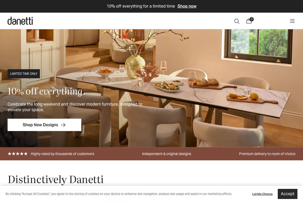 Danetti homepage screenshot