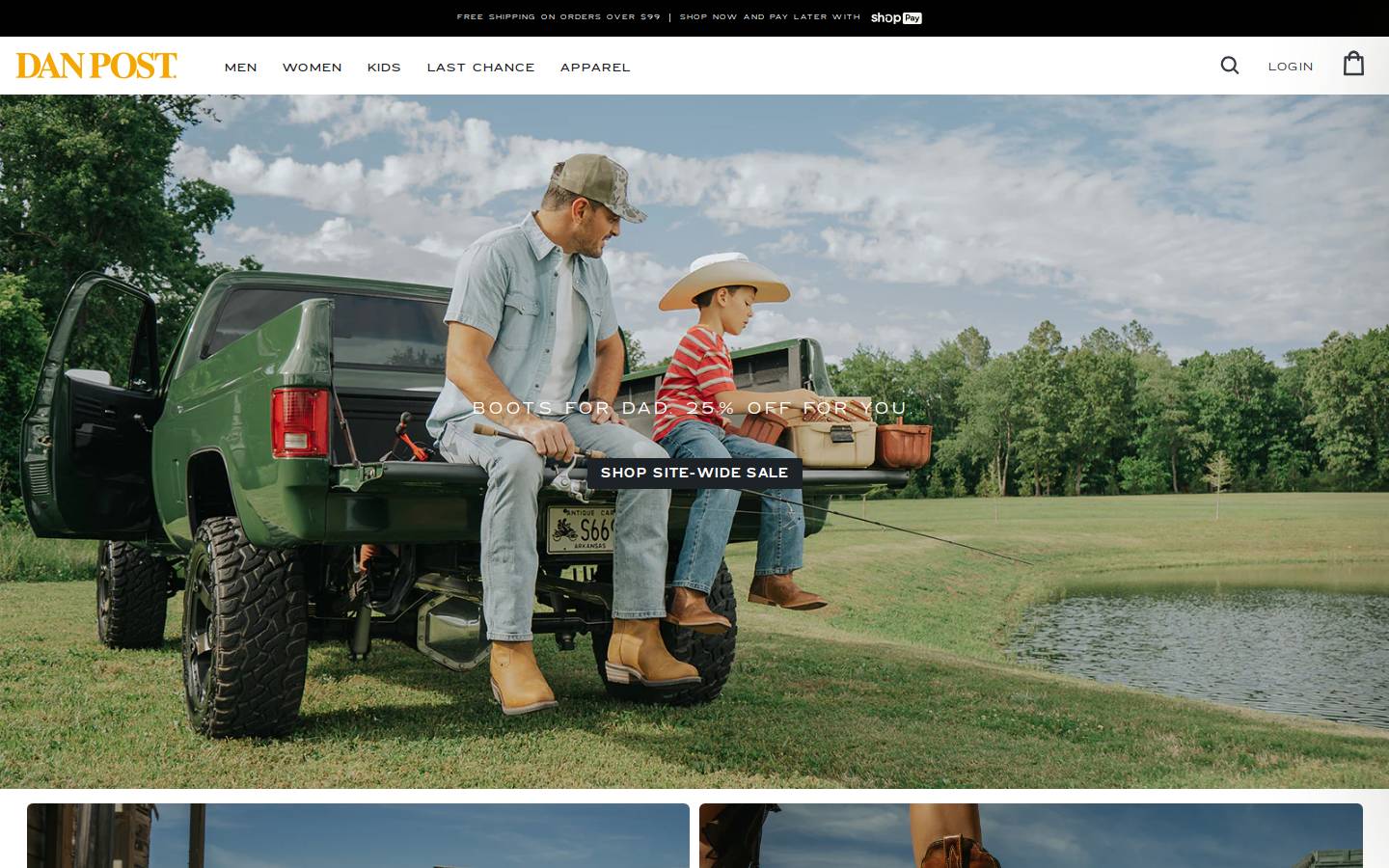 Dan Post Boots homepage screenshot