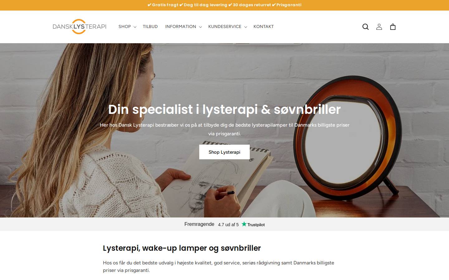 Dansk Lysterapi homepage screenshot
