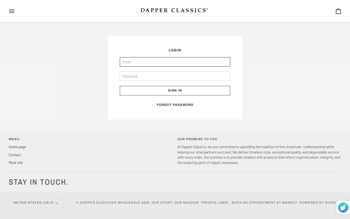 dapperwholesale.com homepage screenshot