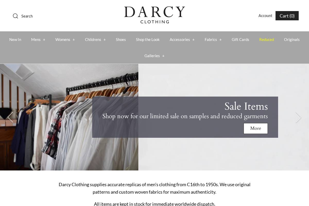 Darcy Clothing homepage screenshot
