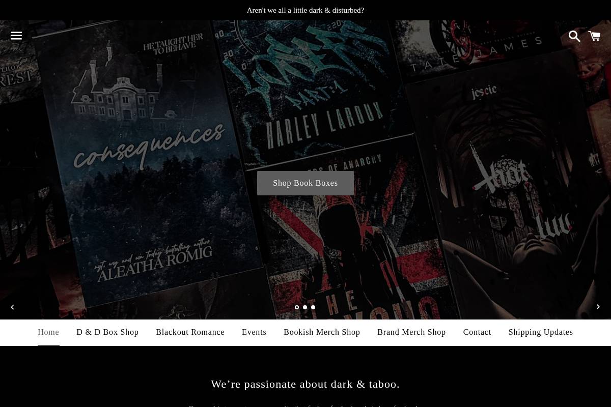 darkanddisturbedshop.com homepage screenshot