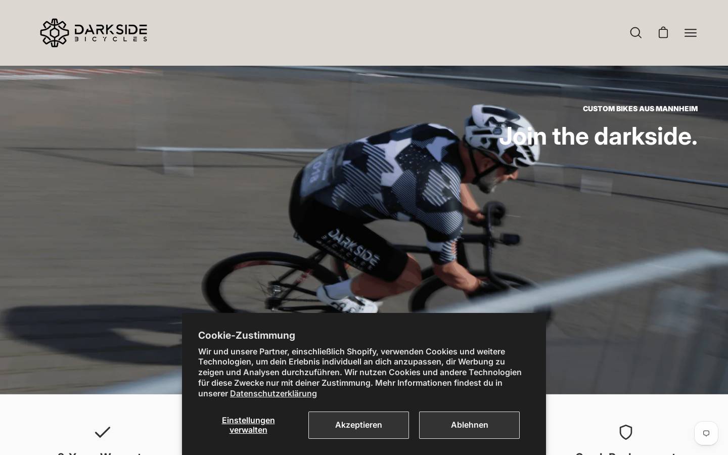 darksidebicycles.com homepage screenshot