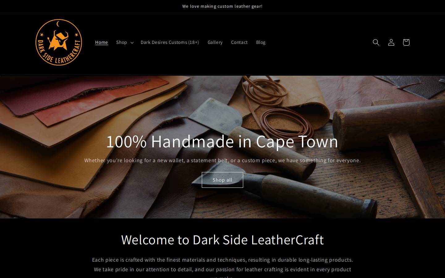 darksideleathercraft.co.za homepage screenshot