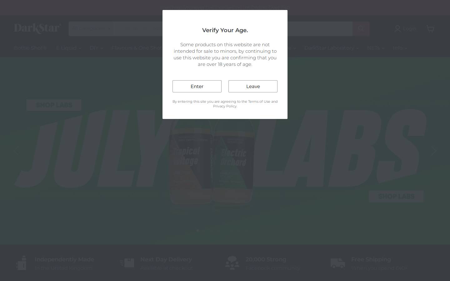 DarkStar Vapour homepage screenshot